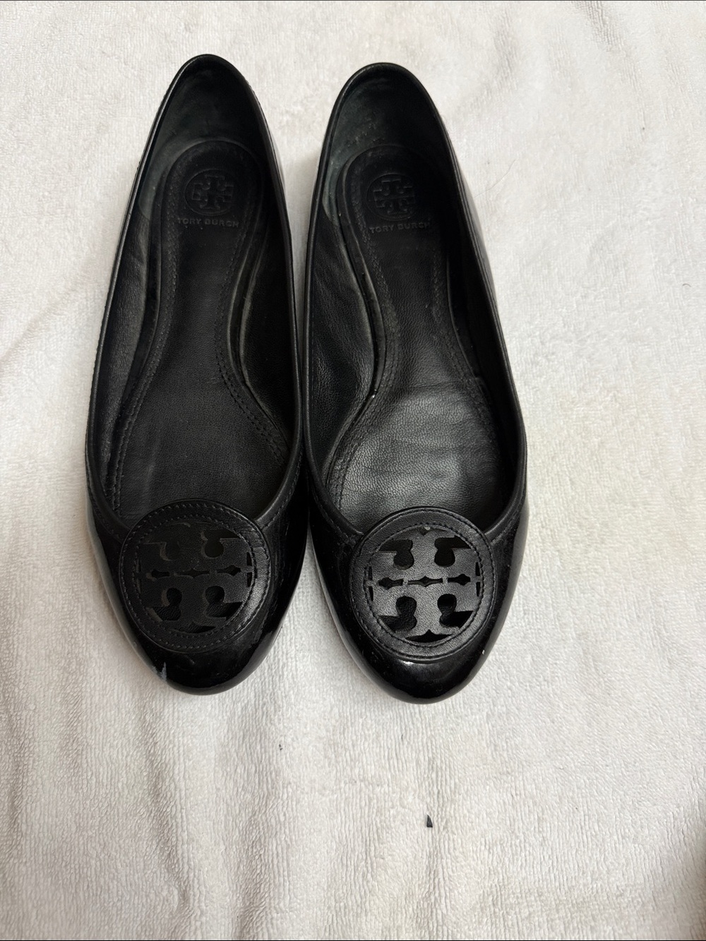Tory Burch Black Leather Logo Ballet Flats